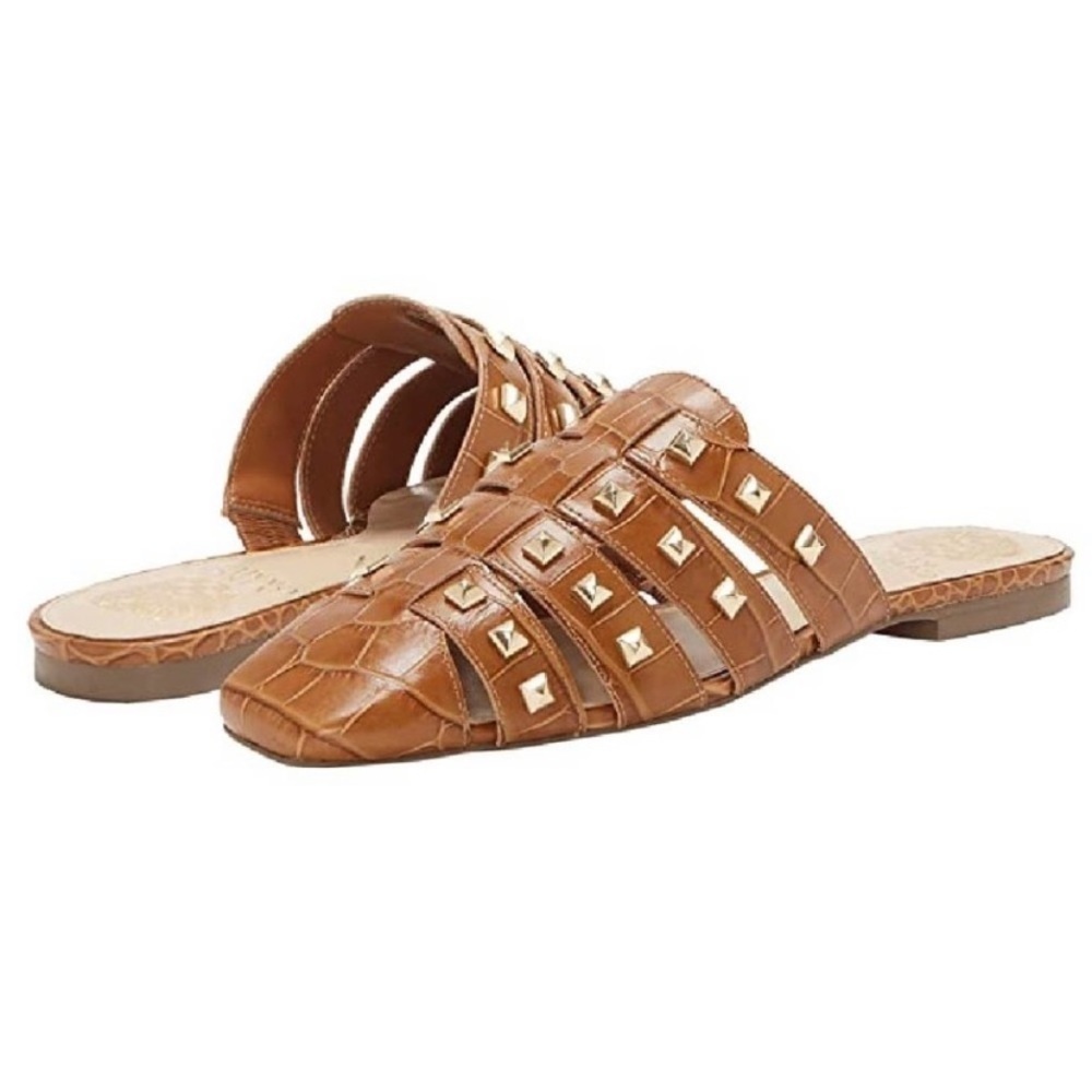 Vince Camuto || Lendinna Studded Cage Mule Tan Croc 8‎